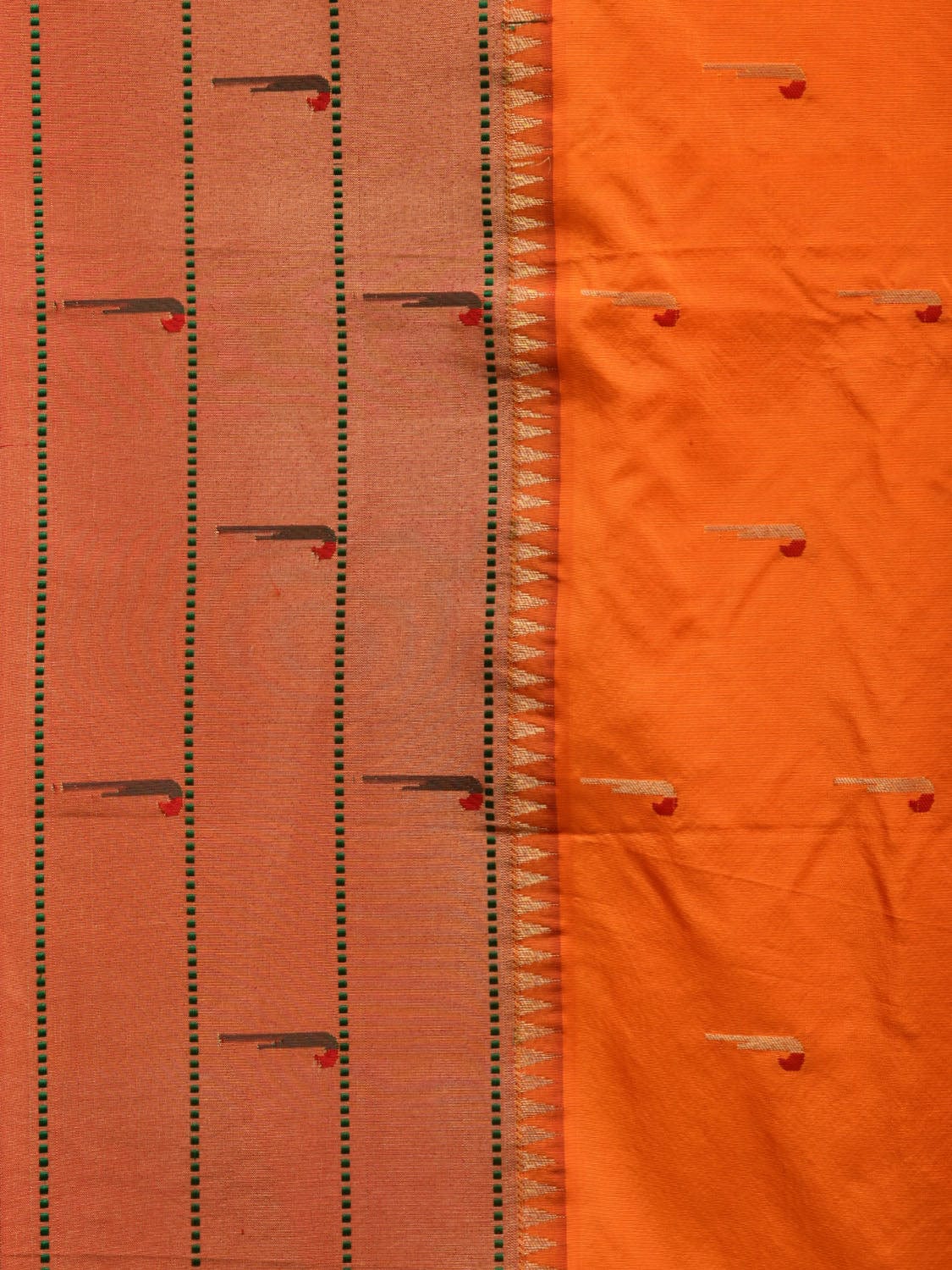 Orange Paithani Silk Handloom Saree with Triple Muniya Border Design - Global Threads | Grocsy