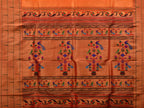 Orange Paithani Silk Handloom Saree with Triple Muniya Border Design - Global Threads | Grocsy