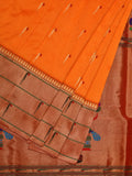 Orange Paithani Silk Handloom Saree with Triple Muniya Border Design - Global Threads | Grocsy