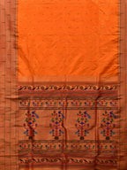 Orange Paithani Silk Handloom Saree with Triple Muniya Border Design - Global Threads | Grocsy
