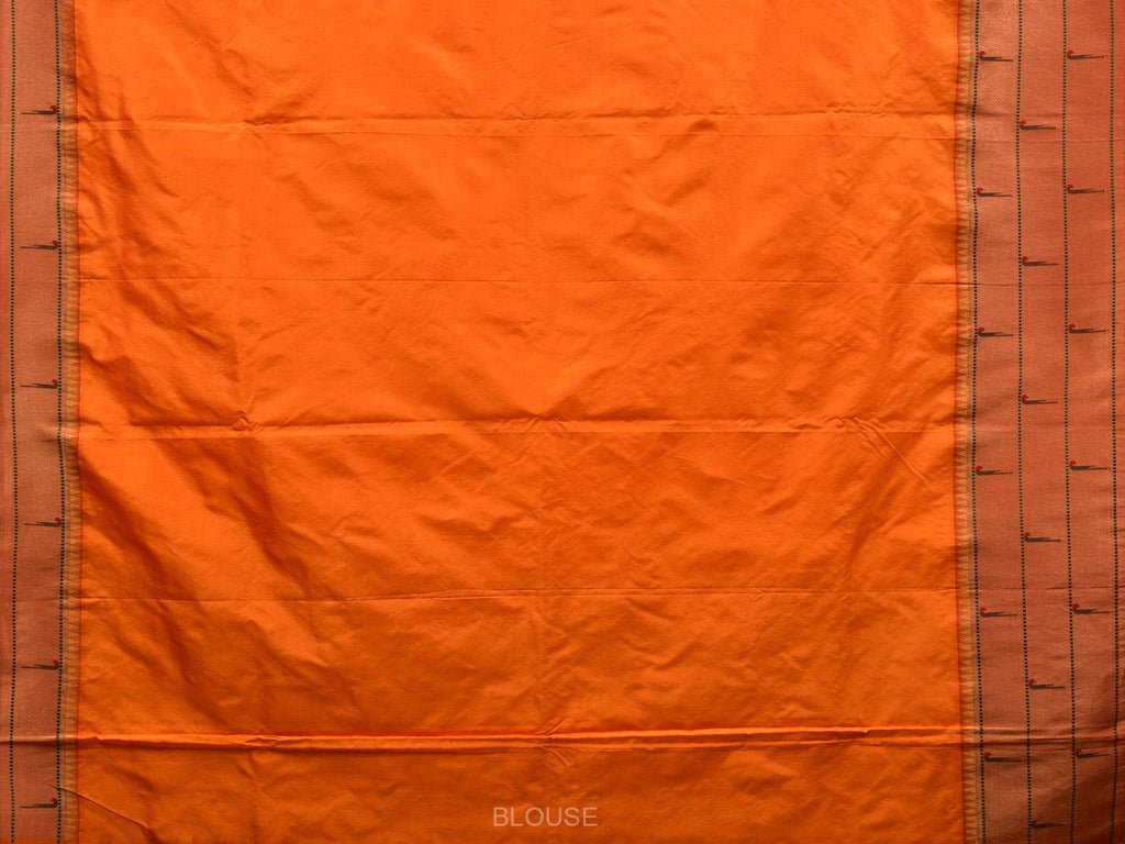 Orange Paithani Silk Handloom Saree with Triple Muniya Border Design - Global Threads | Grocsy