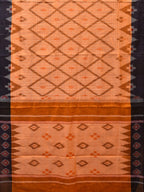 Orange Pochampally Ikat Cotton Handloom Saree with Grill and Big Temple Border Design No Blouse - Global Threads | Grocsy
