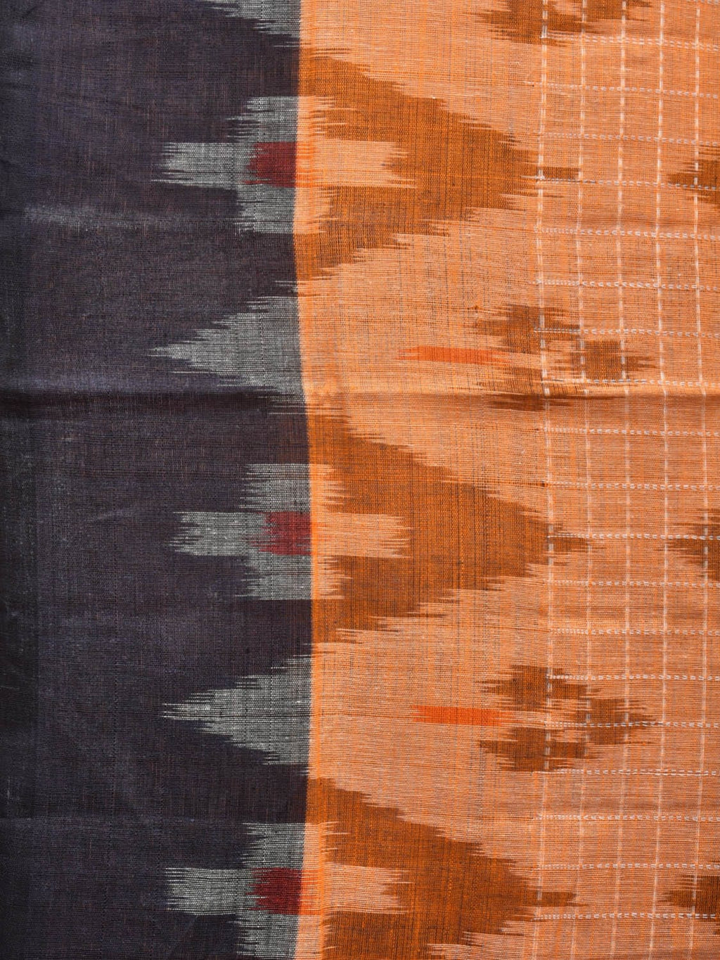 Orange Pochampally Ikat Cotton Handloom Saree with Grill and Big Temple Border Design No Blouse - Global Threads | Grocsy