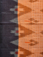 Orange Pochampally Ikat Cotton Handloom Saree with Grill and Big Temple Border Design No Blouse - Global Threads | Grocsy