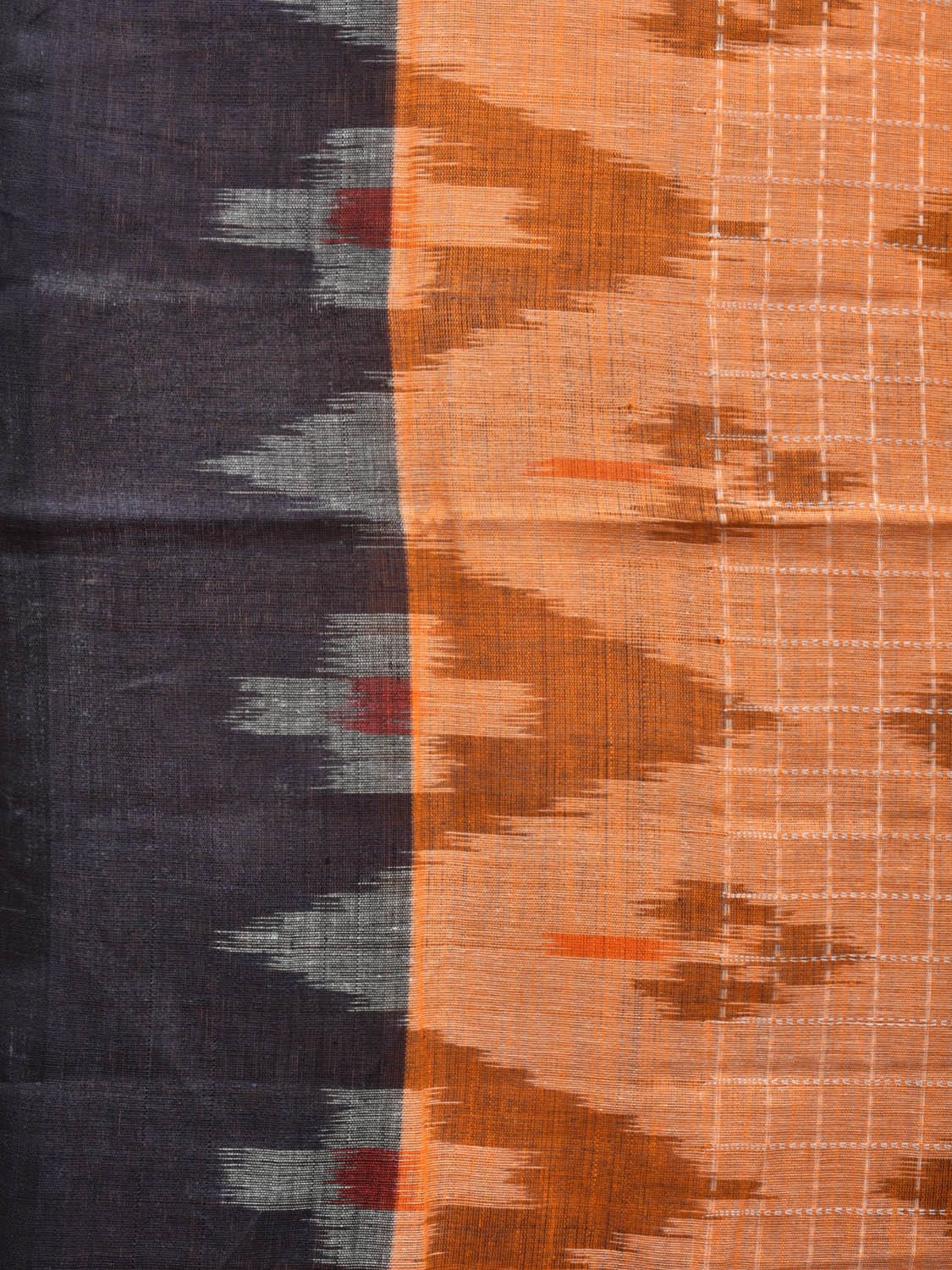Orange Pochampally Ikat Cotton Handloom Saree with Grill and Big Temple Border Design No Blouse - Global Threads | Grocsy