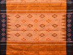 Orange Pochampally Ikat Cotton Handloom Saree with Grill and Big Temple Border Design No Blouse - Global Threads | Grocsy
