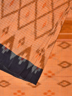 Orange Pochampally Ikat Cotton Handloom Saree with Grill and Big Temple Border Design No Blouse - Global Threads | Grocsy