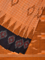 Orange Pochampally Ikat Handloom Saree with Checks and Border Design No Blouse - Global Threads | Grocsy
