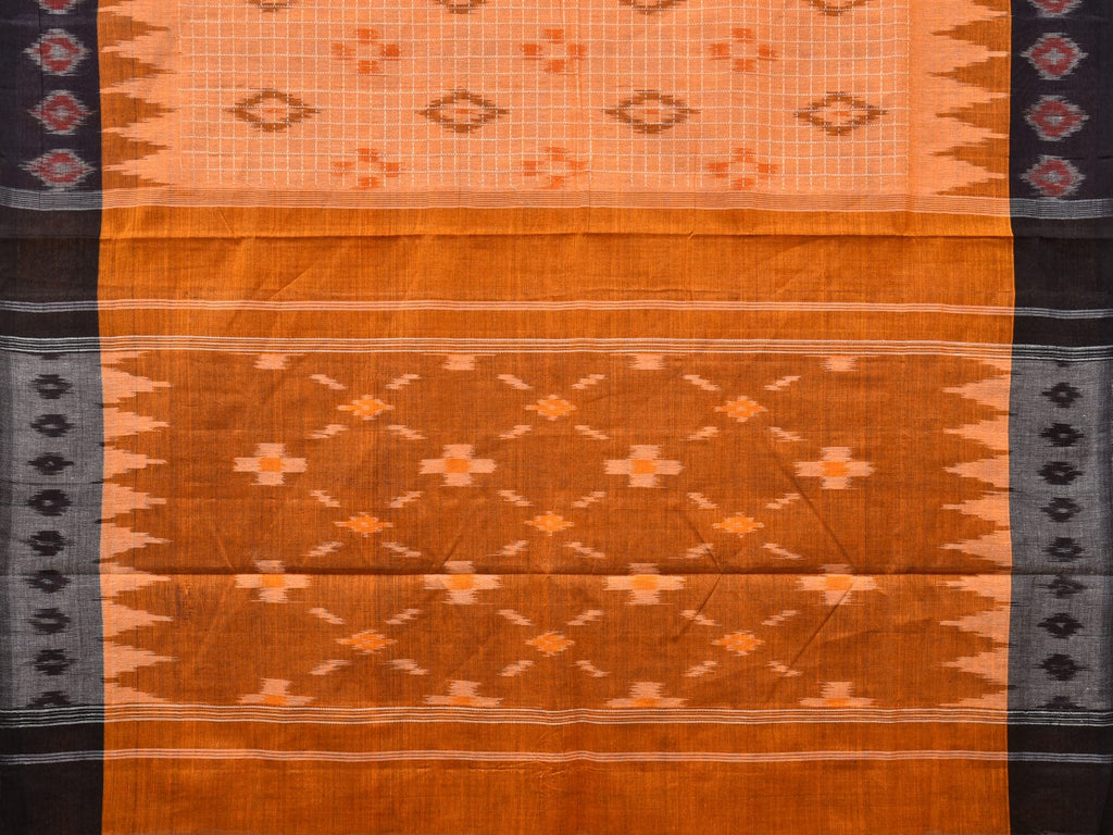 Orange Pochampally Ikat Handloom Saree with Checks and Border Design No Blouse - Global Threads | Grocsy