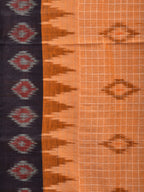 Orange Pochampally Ikat Handloom Saree with Checks and Border Design No Blouse - Global Threads | Grocsy