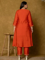 Yufta Orange Silk Embroidered Plus Size Kurta Dupatta Set | Grocsy