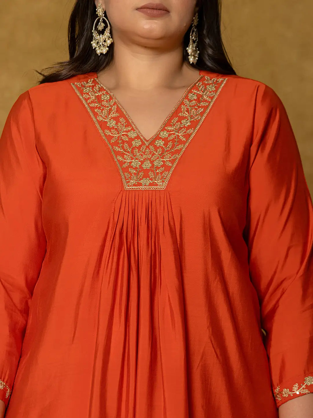 Yufta Orange Silk Embroidered Plus Size Kurta Dupatta Set | Grocsy