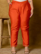 Yufta Orange Silk Embroidered Plus Size Kurta Dupatta Set | Grocsy