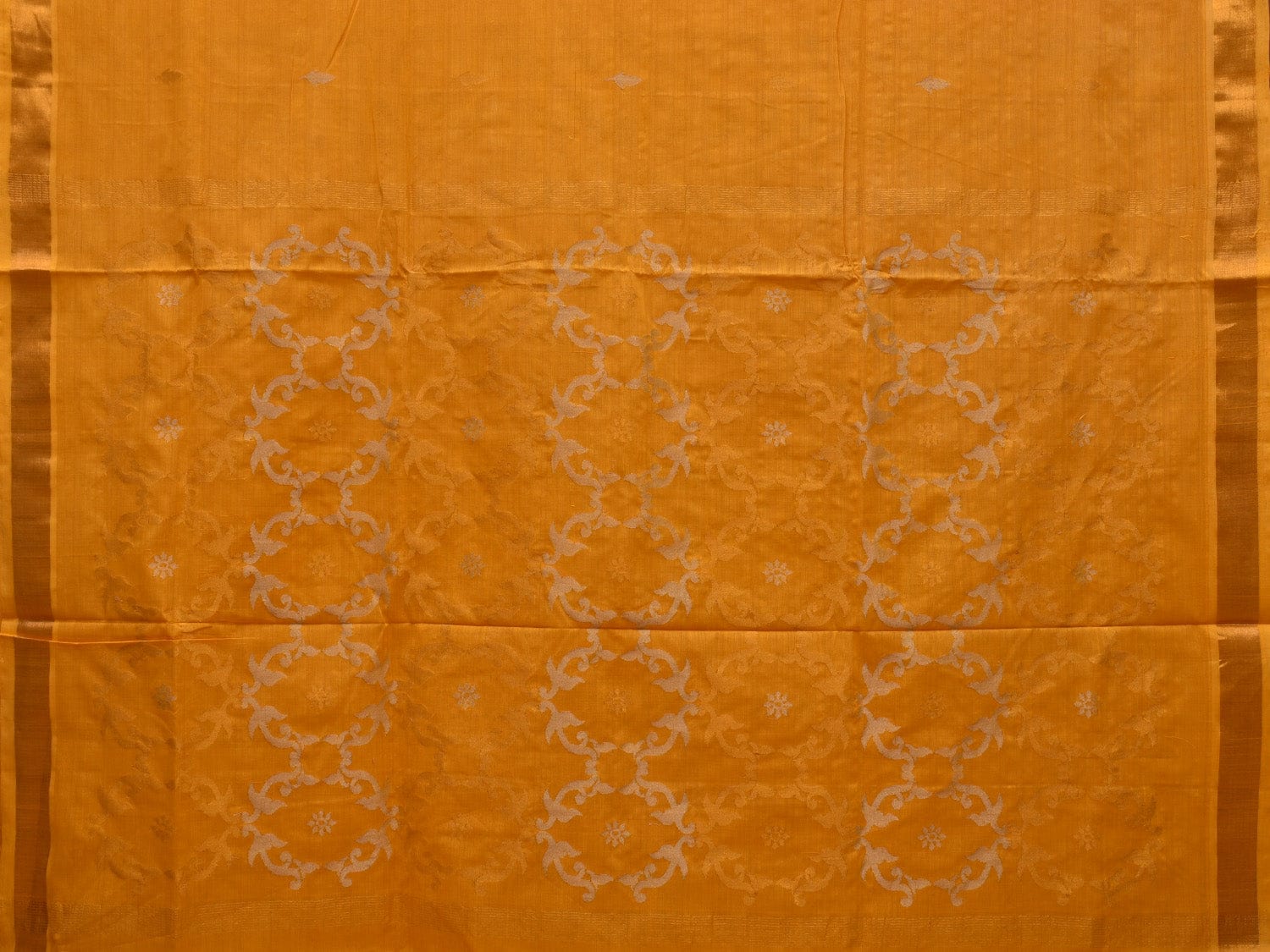 Orange Uppada Cotton Handloom Saree with Grill Pallu Design - Global Threads | Grocsy