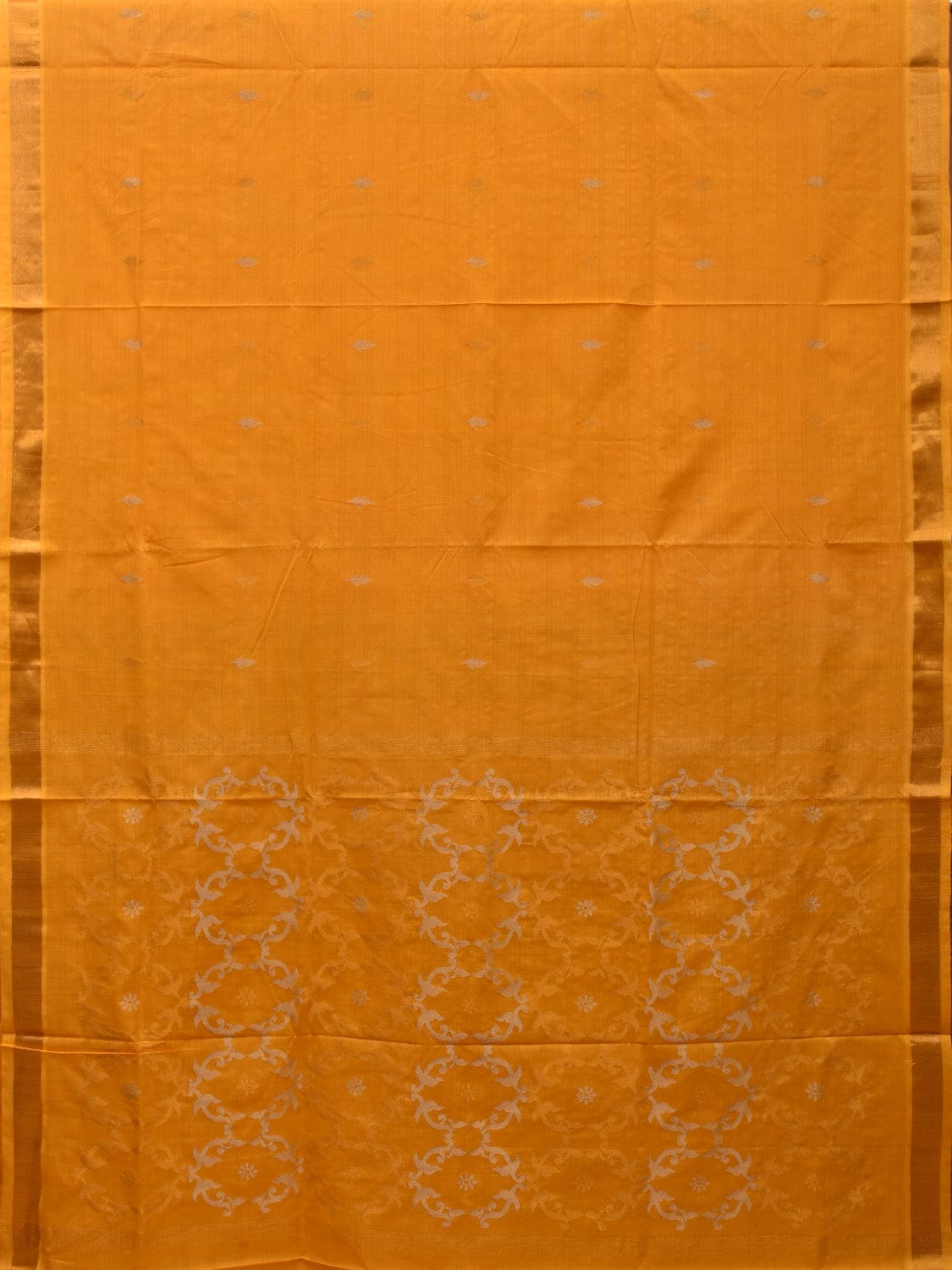 Orange Uppada Cotton Handloom Saree with Grill Pallu Design - Global Threads | Grocsy