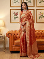 Anaita Orange Woven Tissue Silk Saree With Blouse | Grocsy
