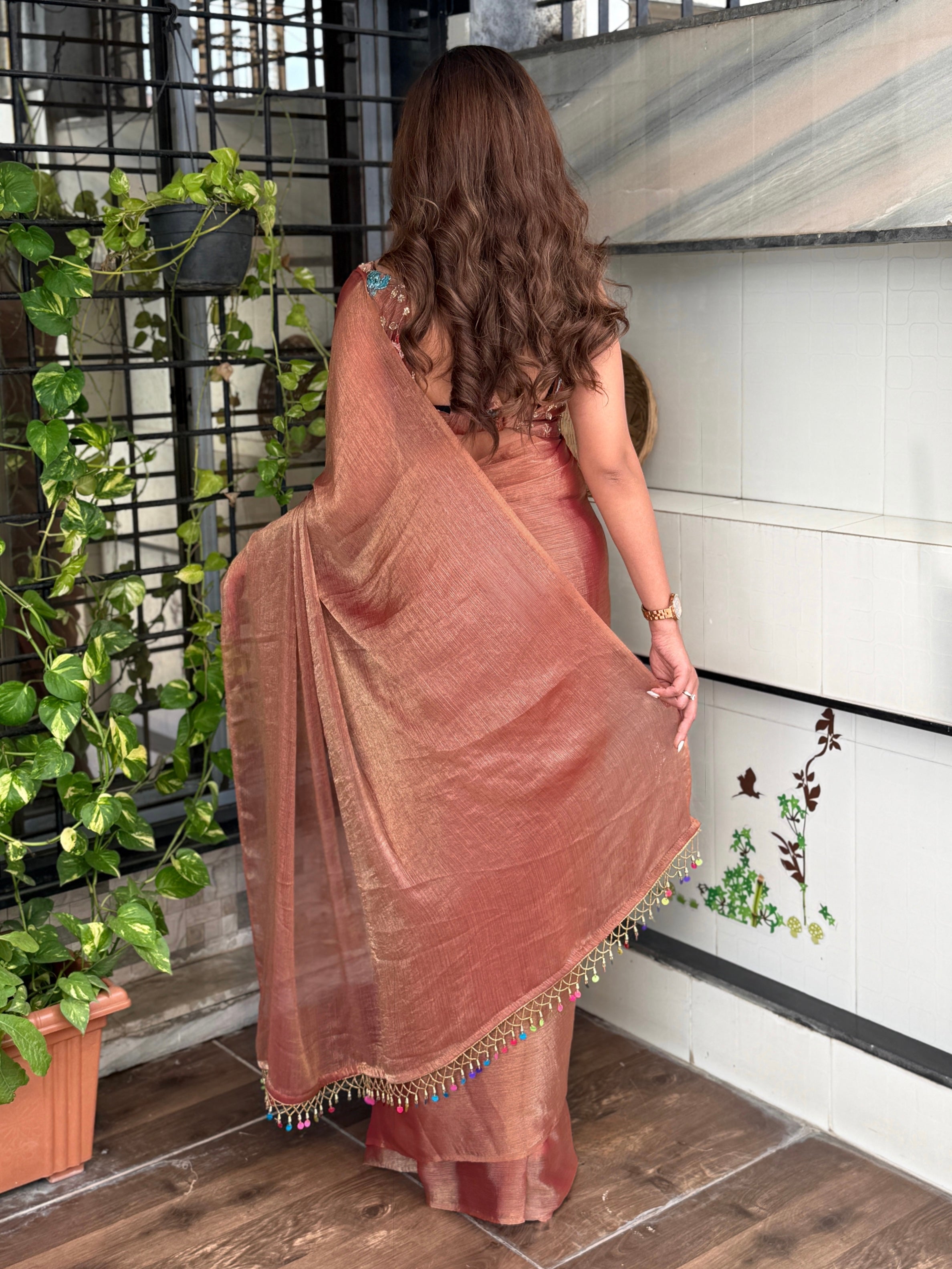 Evanik Soft Fandy Chiffon Beads Embroidered Work Party Wear Saree With Blouse | Grocsy