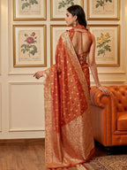 Anaita Orange Woven Tissue Silk Saree With Blouse | Grocsy