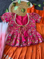 Evanik Designer Orange Tissue Silk Embroidered Work Gown With koti for Kids | Grocsy