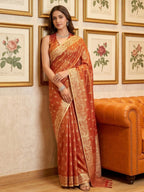 Anaita Orange Woven Tissue Silk Saree With Blouse | Grocsy