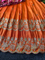 Evanik Designer Orange Tissue Silk Embroidered Work Gown With koti for Kids | Grocsy