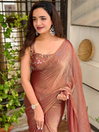 Evanik Soft Fandy Chiffon Beads Embroidered Work Party Wear Saree With Blouse | Grocsy