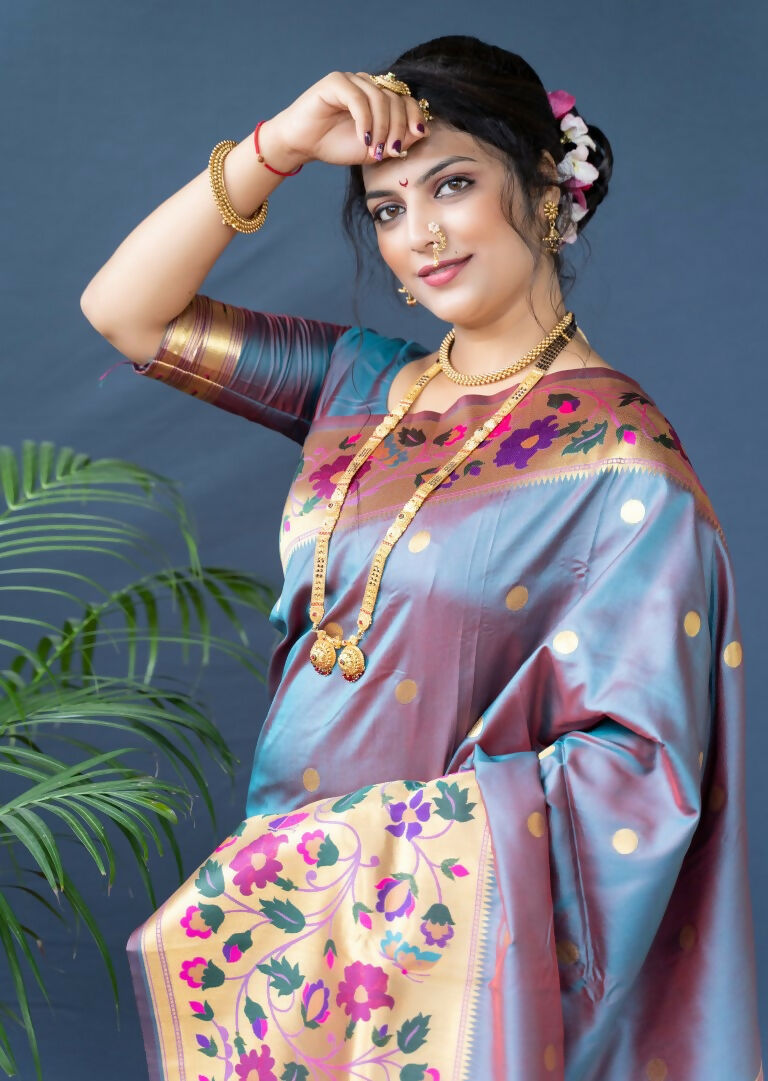 Jyoti Fashion Women's Grey Paithani Silk Zari Woven Saree with Blouse | Grocsy