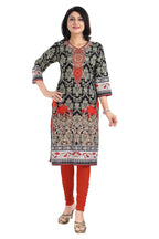 Snehal Creations Deep Black Designer Digital Print Cotton Slub Fabric Long Kurti Tunic | Grocsy