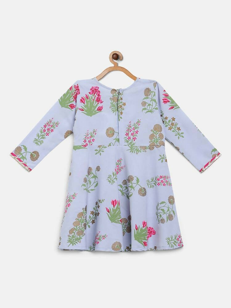 Ahalyaa Blue Crepe Printed Kids Kurta With Harem Pants For Girls | Grocsy