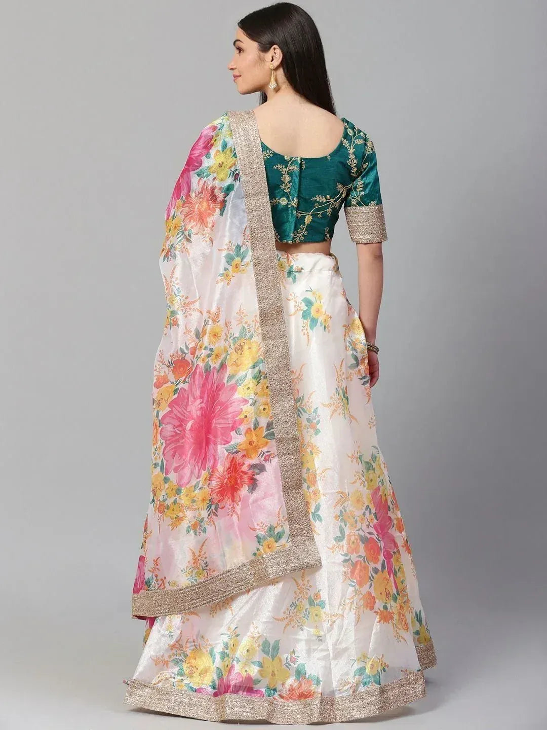 Tulsi Art Off-White Semi-Stitched Myntra Lehenga & Unstitched Blouse With Dupatta | Grocsy