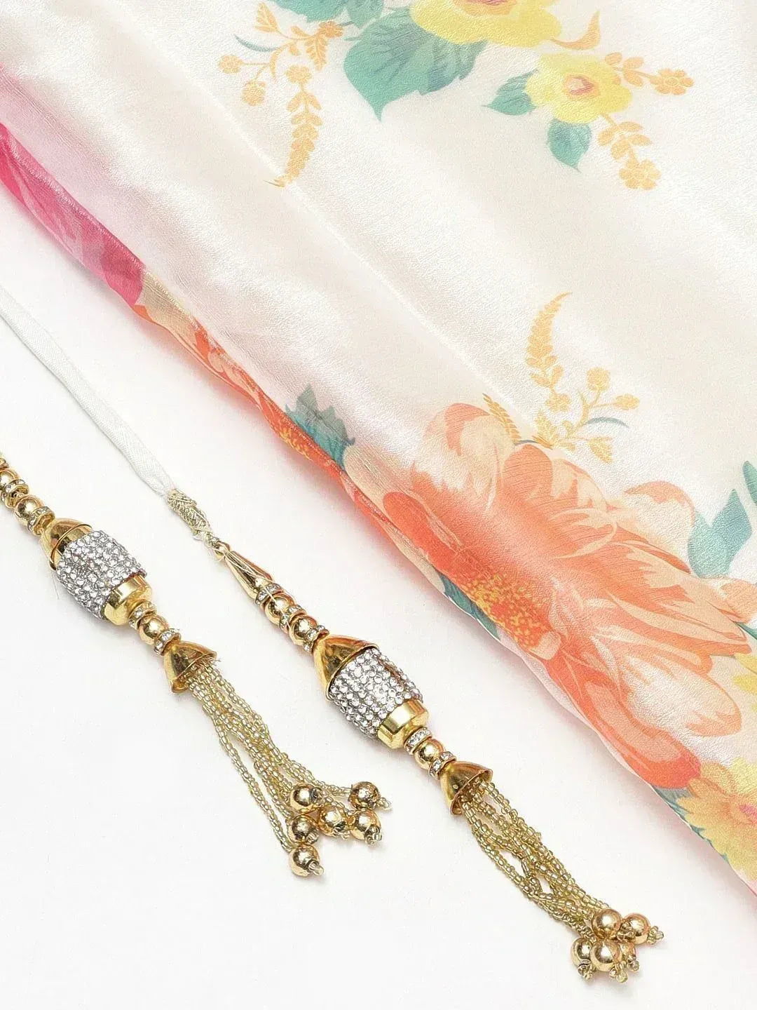 Tulsi Art Off-White Semi-Stitched Myntra Lehenga & Unstitched Blouse With Dupatta | Grocsy