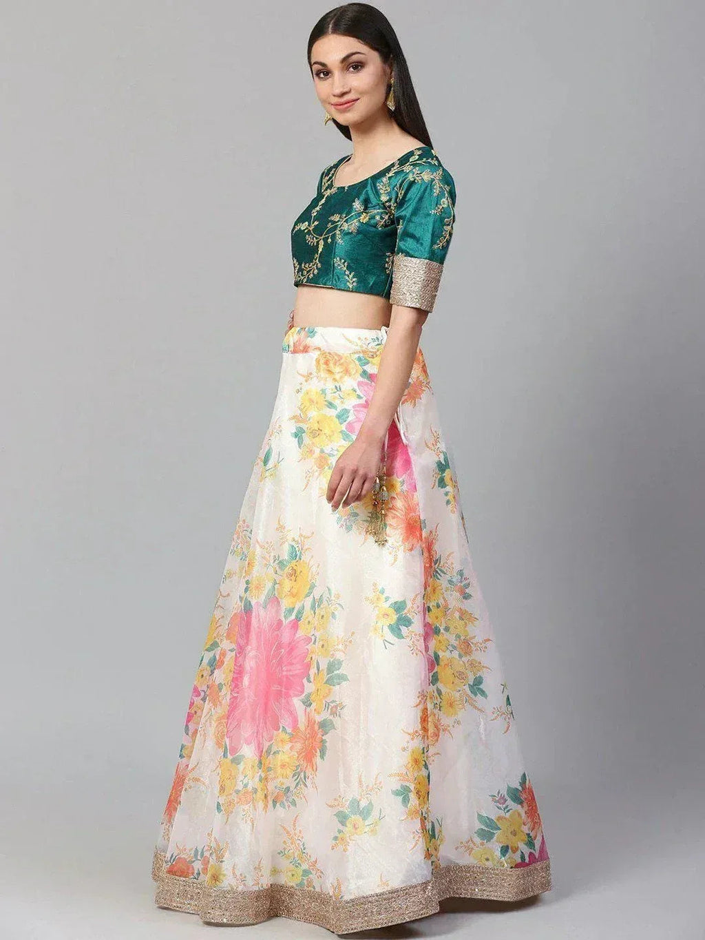 Tulsi Art Off-White Semi-Stitched Myntra Lehenga & Unstitched Blouse With Dupatta | Grocsy