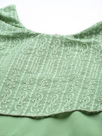 Juniper Women's Sagegreen Georgette Embroidered Asymmetric Dress | Grocsy