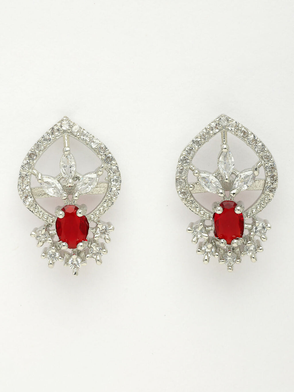 NVR Women Silver-Plated American Diamond-Studded Pendant Set | Grocsy
