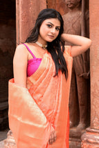 Joban Fashion Peach Banarasi Katan Pure Handloom Banarasi Silk Saree | Grocsy