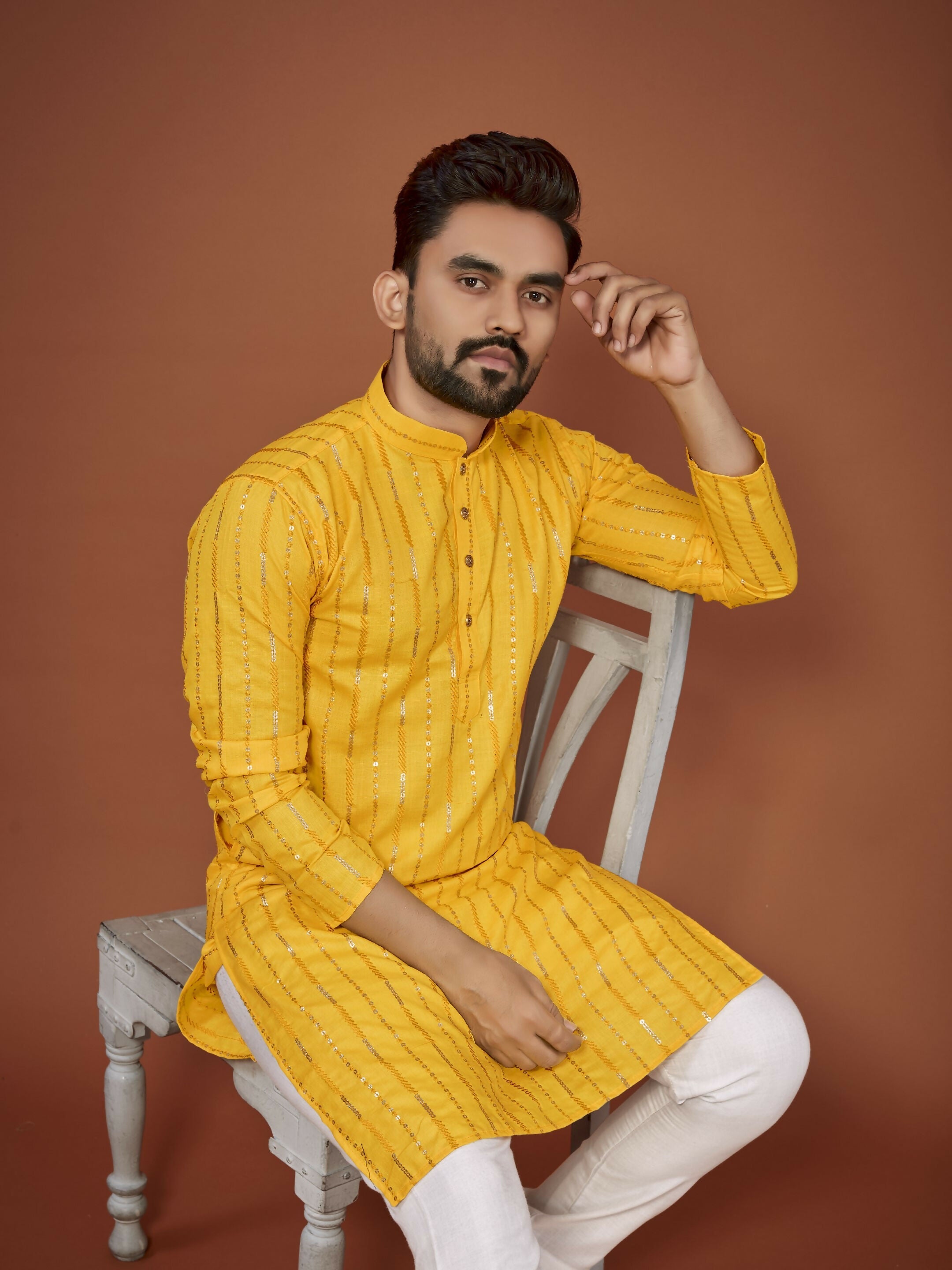 Anaita Yellow Embroidered Cotton Straight Kurta | Grocsy