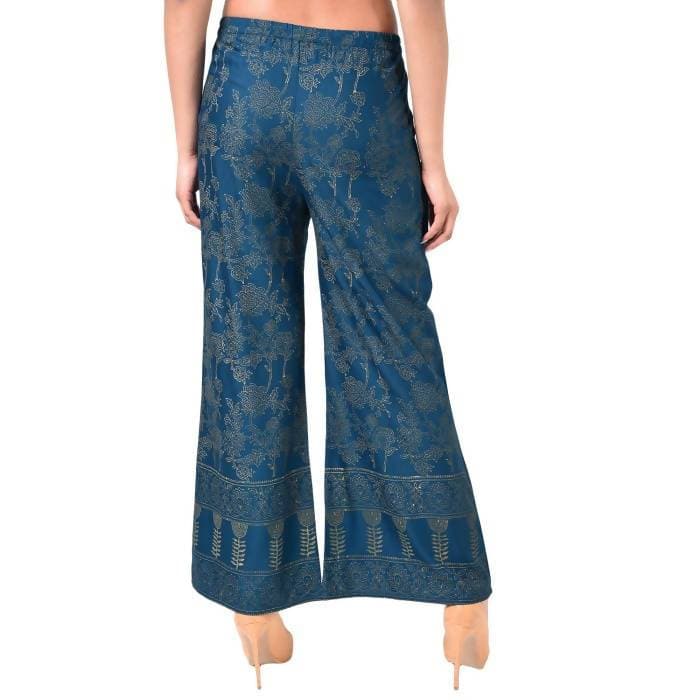 Aniyah Rayon Block Print Flared Palazzo Blue Color (AN-168K) | Grocsy
