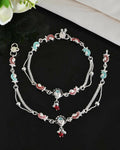VOJ Set of 2 Traditional Stone Studded Mutli Color Designer Anklet | Grocsy