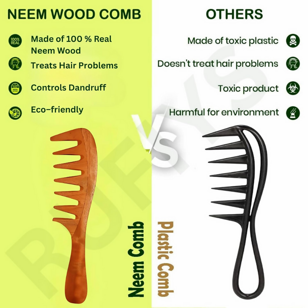 Rufiys Wooden Curly Hair Wide Neem Wood Comb | Grocsy