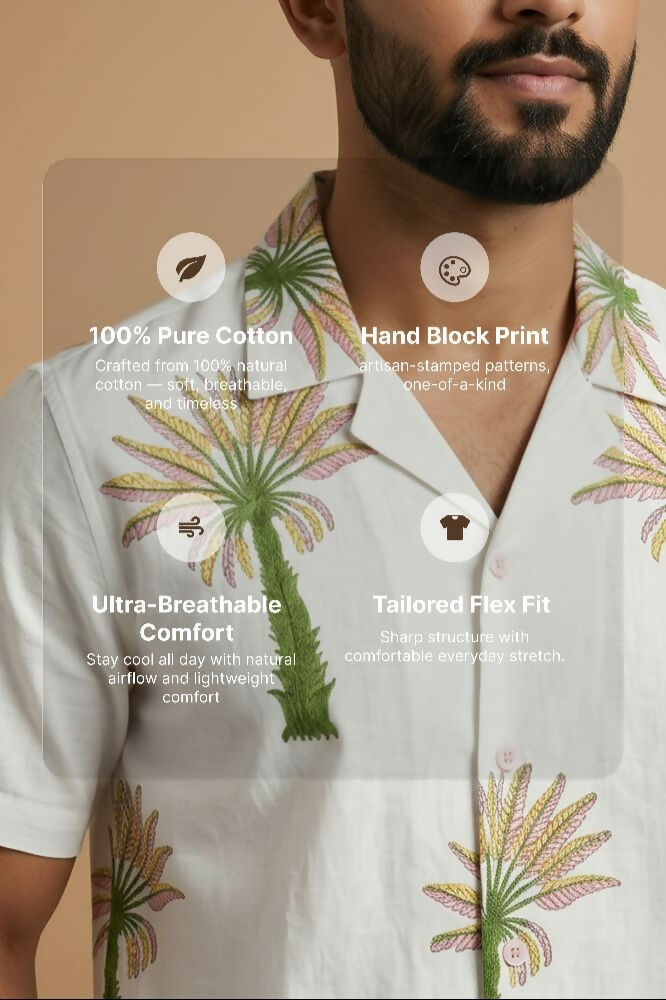 Leisure — Ivory Ajrakh Cotton Shirt by Hilo Design | Grocsy