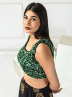 Amodini Designer Studio Women's Velvet Green Sleeveless Blouse | Grocsy
