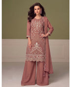 KC Beautiful Peach Chiffon Silk Hand Embroidery Suit For Women | Grocsy