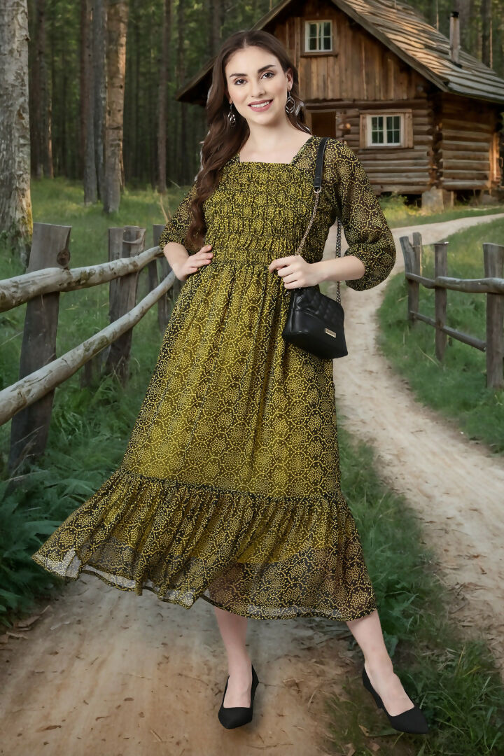 Souchii Black Bandhani Printed Ethnic Fit & Flare Dress | Grocsy