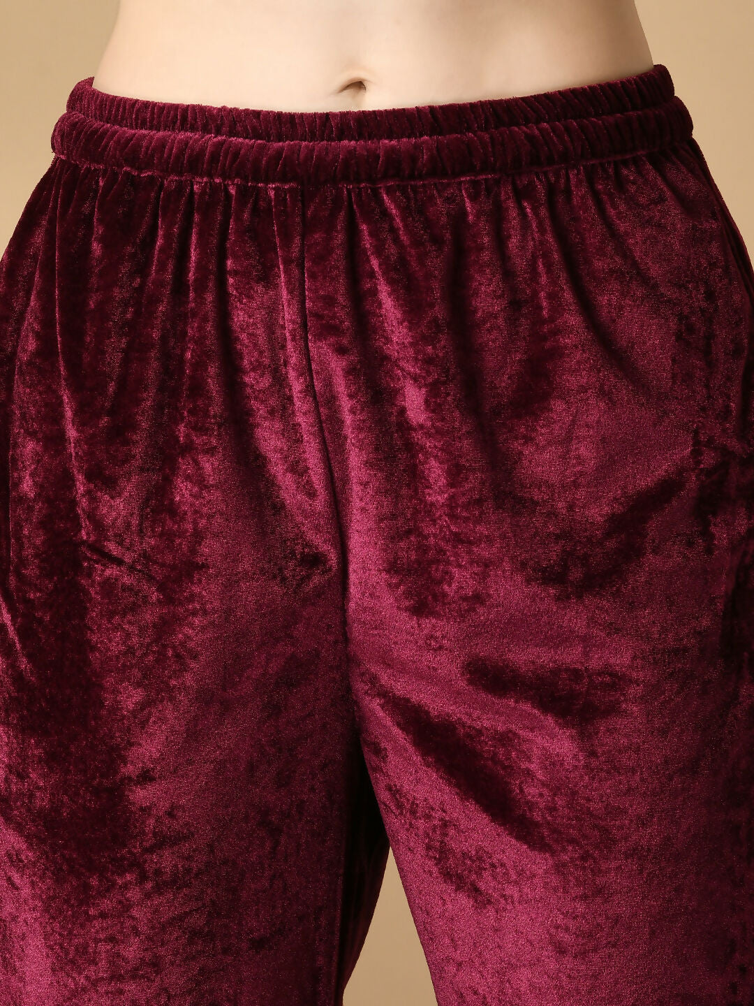 Myshka Women's Magenta Velvet Kurta With Trousers Party Sets | Grocsy