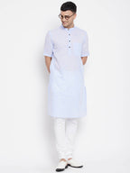 Even Apparels Blue Color Pure Cotton With Band Collar Men's H/S Kurta | Grocsy