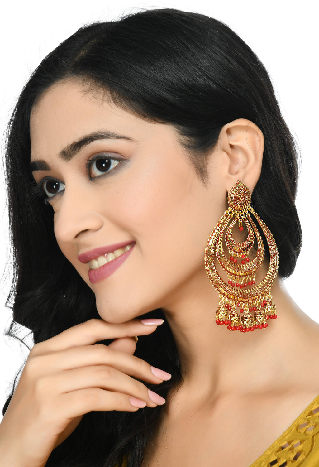 Mominos Fashion Johar Kamal Triple Circle White With Red Big Size Earrings | Grocsy