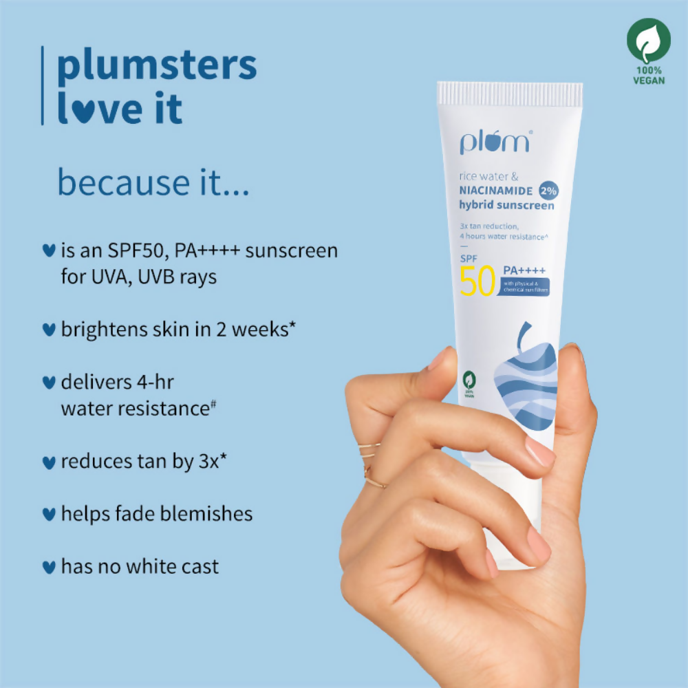 Plum Bestselling 2% Niacinamide & Rice Water SPF 50 PA+++ | Grocsy