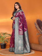 Joban Fashion Banarasi Purple Woven Soft Silk Saree | Grocsy