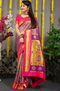 Jyoti Fashion Women's Purple Banarasi Silk Zari Woven Saree with Blouse | Grocsy