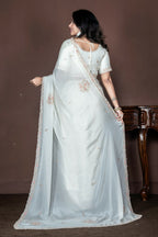 Morchari Off White Chiffon Hand Embroidery Saree And Stitched Blouse | Grocsy